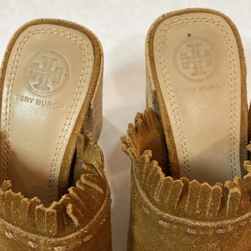 Tory Burch Huntington Heels western‎ slides suede fringe 38648